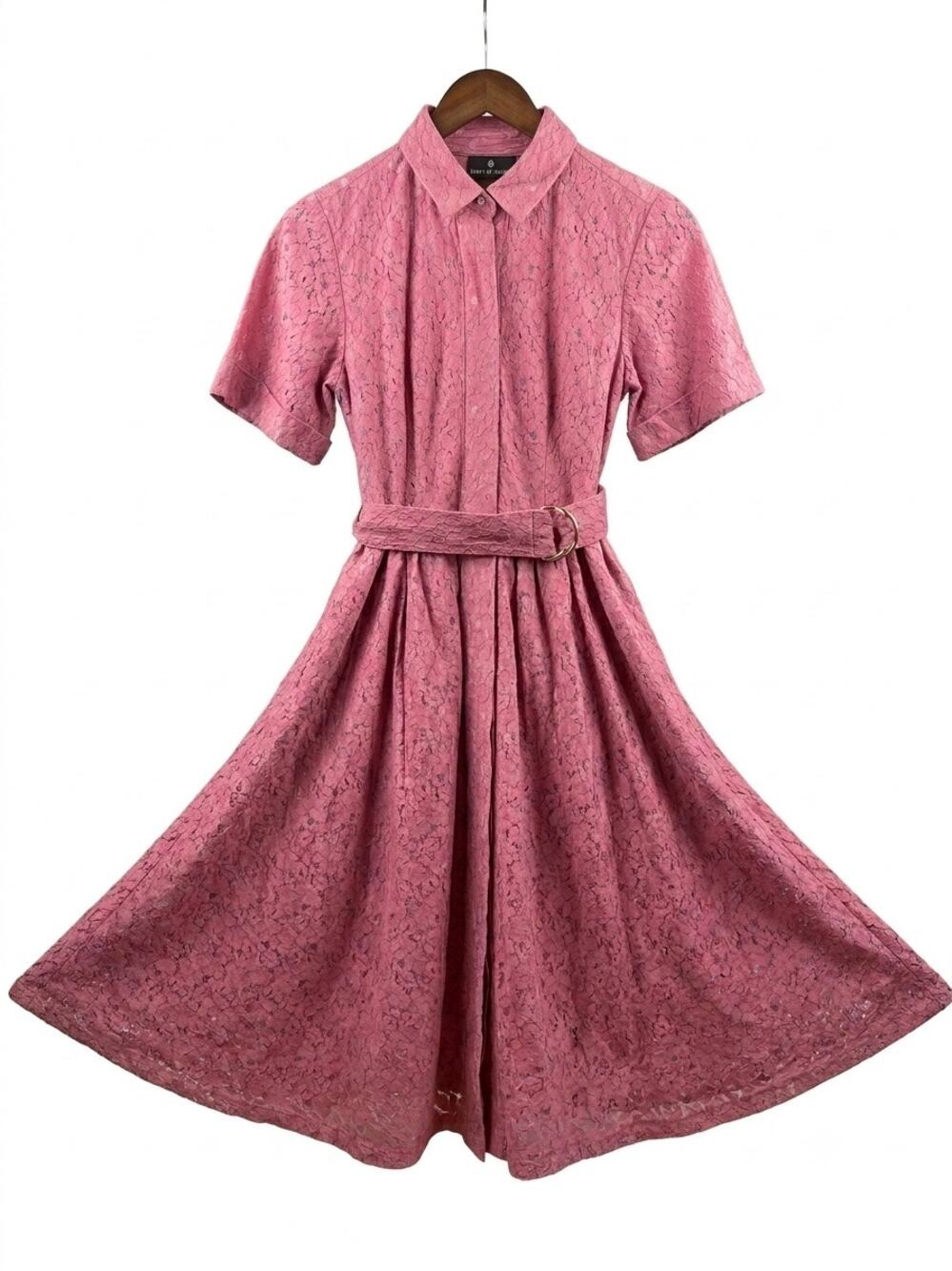 Pink Full Lace Florsl Midi Dress Emily Lovelock Barbiecore Sz 34 Button Front